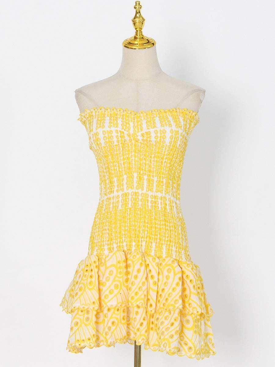 Y2K Tube Top Pleated Dress - Beach Party A-Line Dress - ZA-Zola