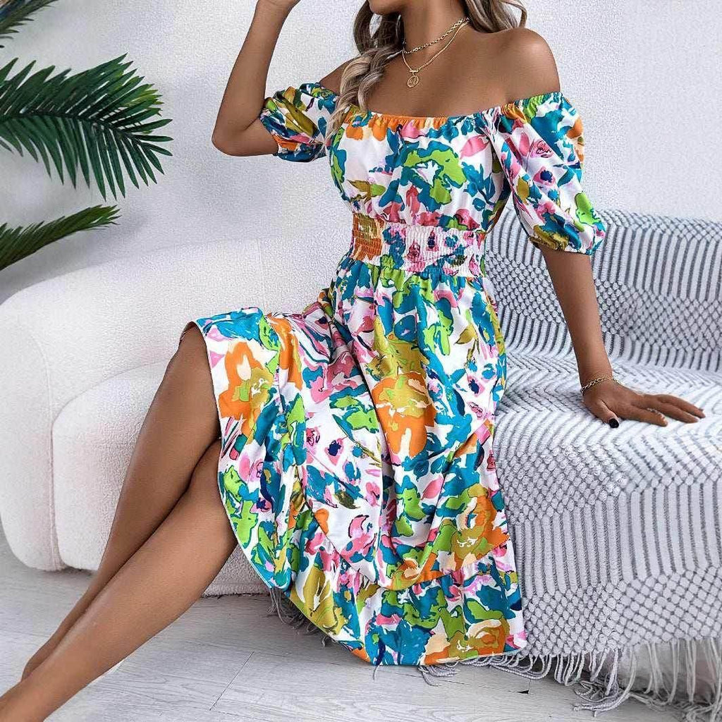 Floral Ruffle A-Line Dress – Square Neck - ZA-Zola