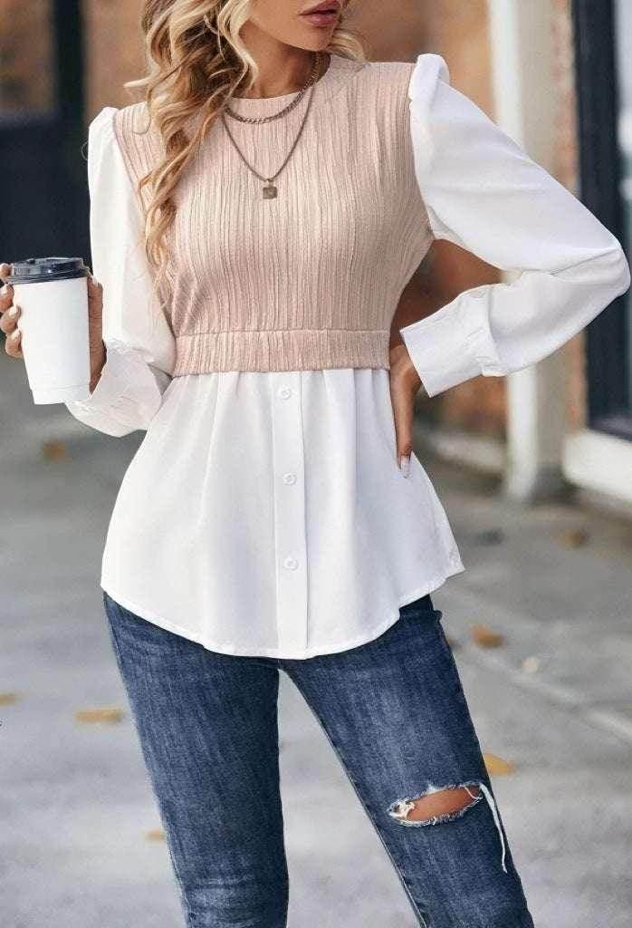 Wavy Stripe Stitching Blouse for Women - ZA-Zola
