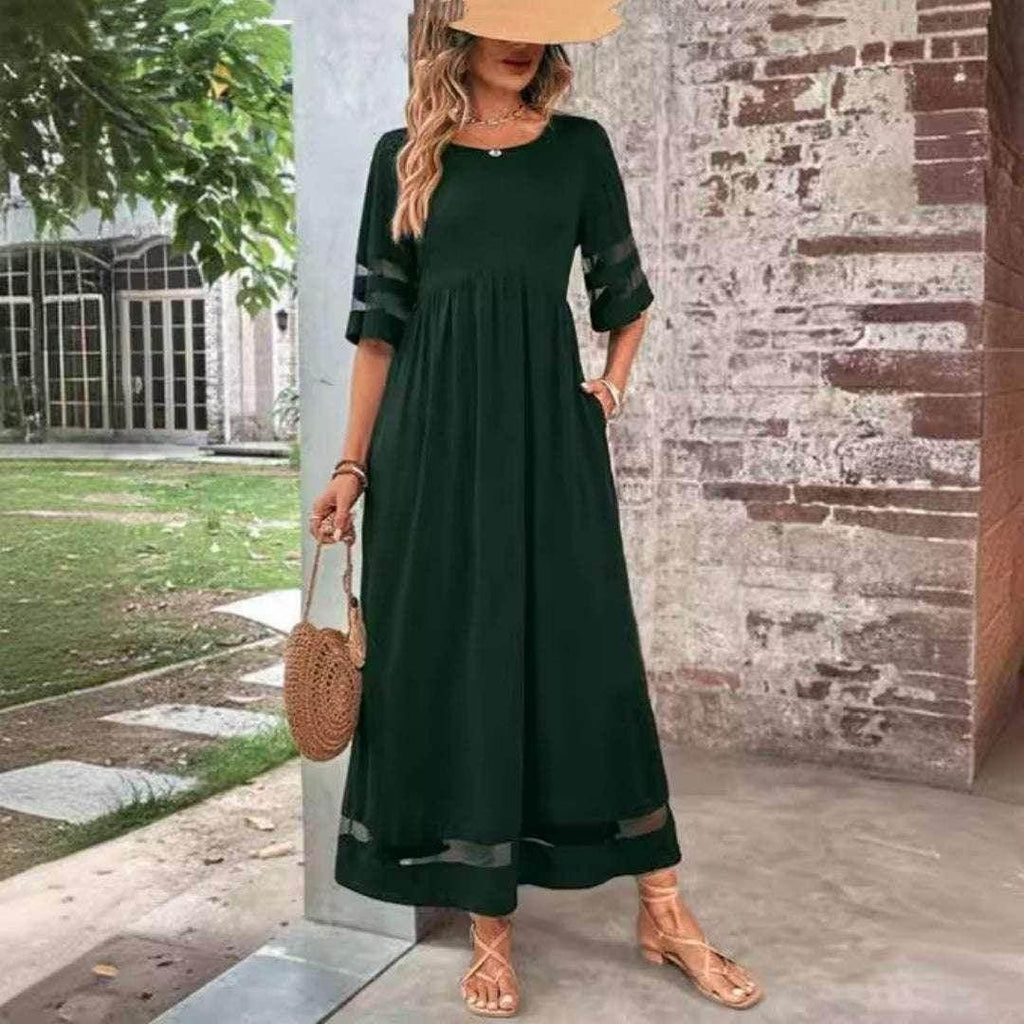 Mesh Patchwork Fishtail Dress with Pocket – Elegant - ZA-Zola