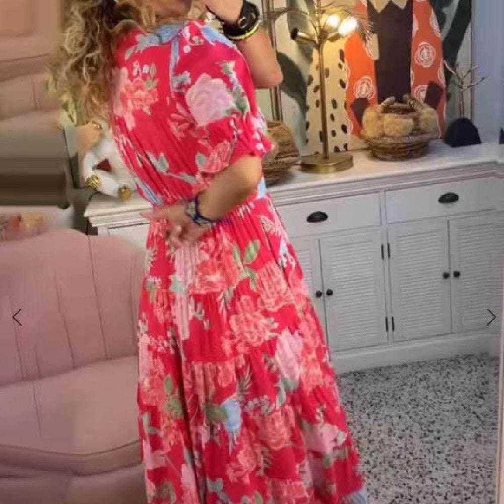 Printed V-Neck Maxi Dress – Flowy & Fresh - ZA-Zola