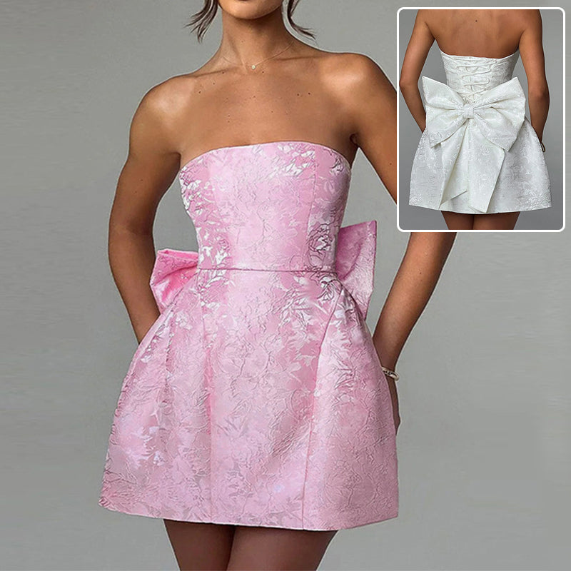 Women's Tube Top Dress with Big Bow – Sleeveless Fashion Summer Party Evening Dress