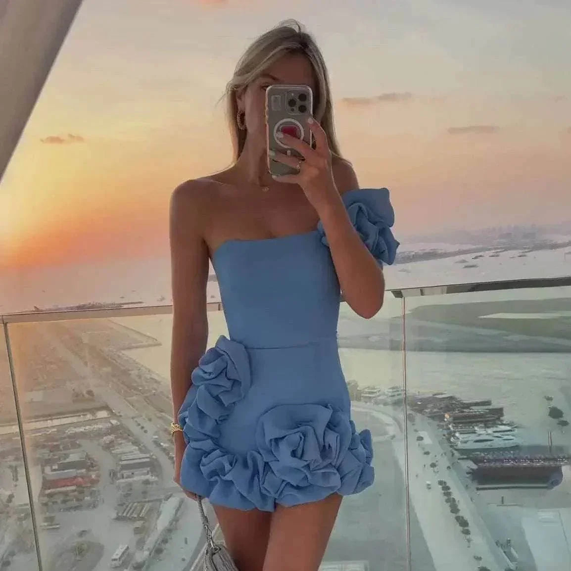 One‑Shoulder Ruffle Mini Dress for Party Nights - ZA-Zola
