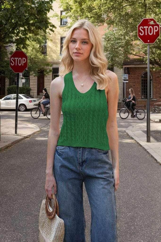 Knitted V-Neck Tank Vest – Casual Solid Top - ZA-Zola