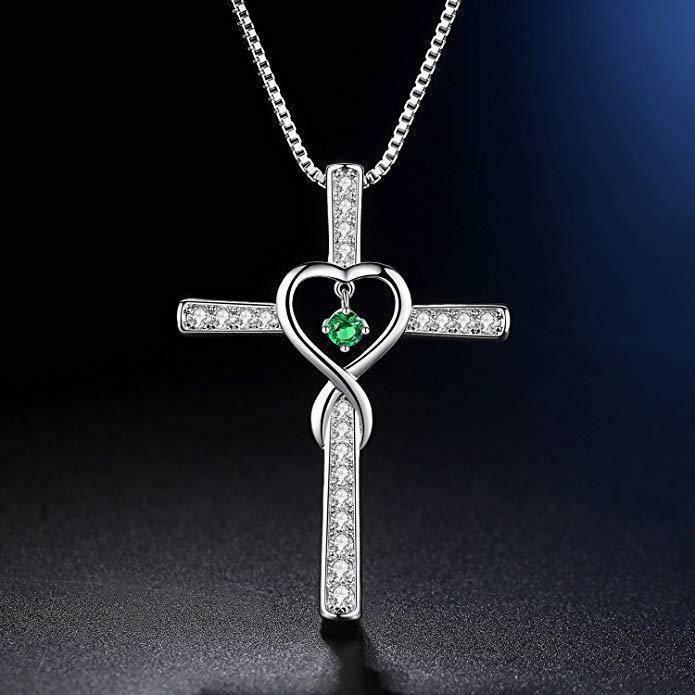 Infinity Love Birthstone Cross Necklace – Women’s Faith - ZA-Zola