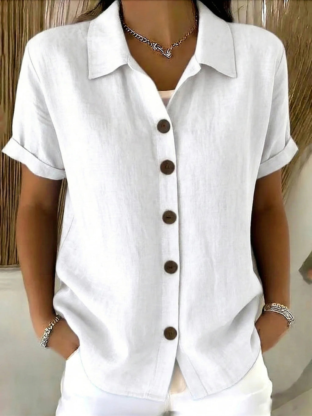 Lapel Button Linen Blend Shirt | Women Long Sleeve