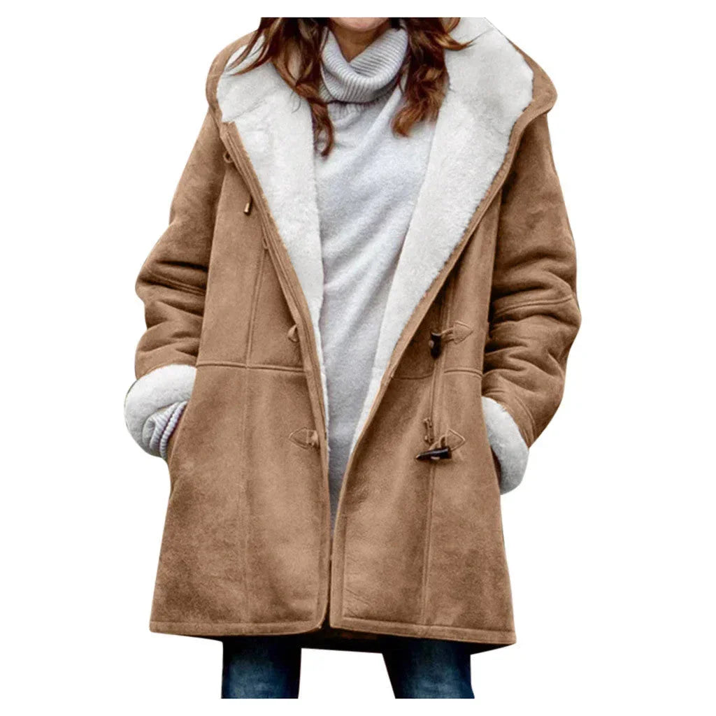 Winter Button Coat Women | Warm Hooded Jacket with Pockets - ZA-Zola