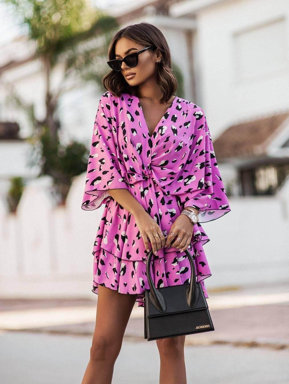 Floral V-Neck Loose Cake Dress – Summer Charm - ZA-Zola