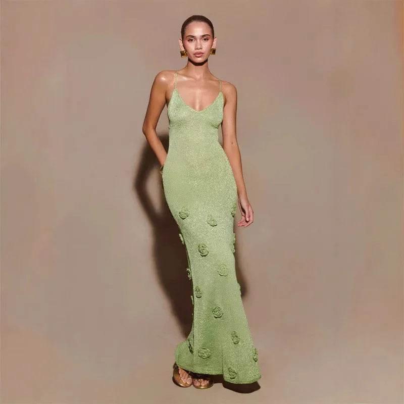 Knitted Floral Crochet Glitter Dress – Elegant & Chic - ZA-Zola