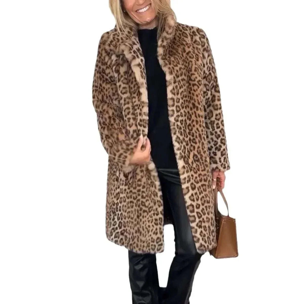 Leopard Print Plush Coat Mid-Length Winter Style - ZA-Zola