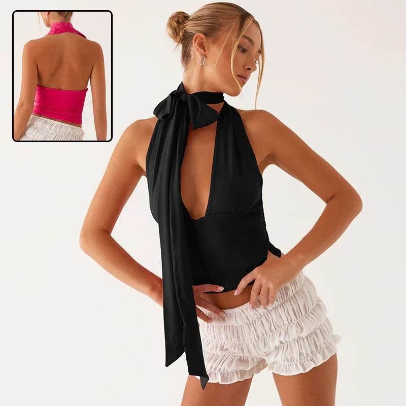 Backless Scarf Sling Top | Lace-Up Cutout Detail - ZA-Zola