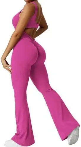 Women Sleeveless Flare Yoga Jumpsuit Long Pants Fitness Wear - ZA-Zola