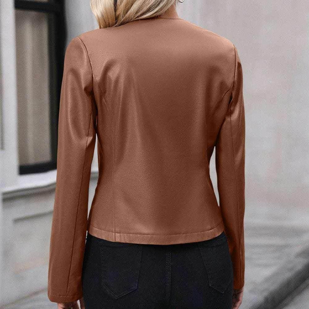 Women’s Casual Long-Sleeve Leather Motorcycle Jacket - ZA-Zola