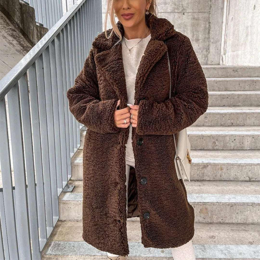 Women Plush Jacket Long Sleeve Lapel Top - ZA-Zola