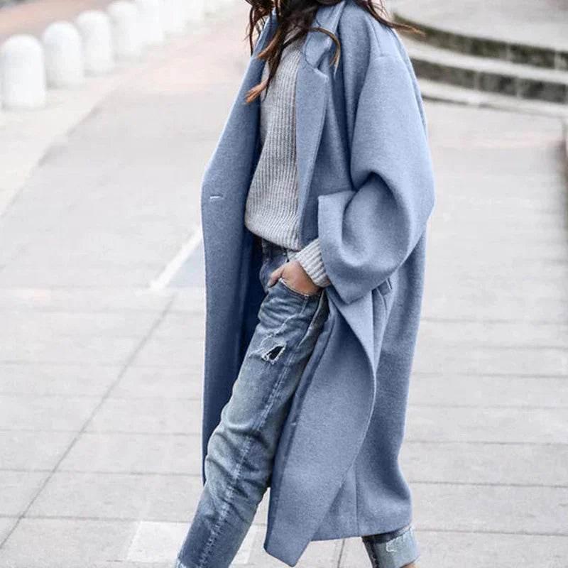 Casual Long Woolen Coat with Pockets – Women's Winter Lapel Jacket - ZA-Zola