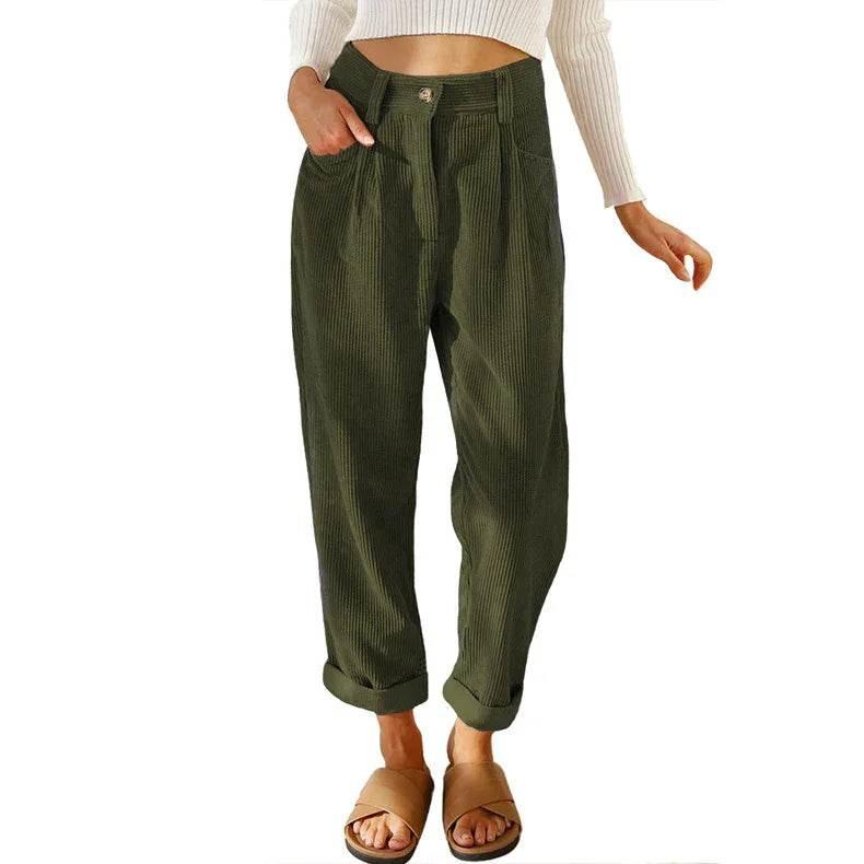 Corduroy Baggy Straight Pants – High Waist Vibe - ZA-Zola