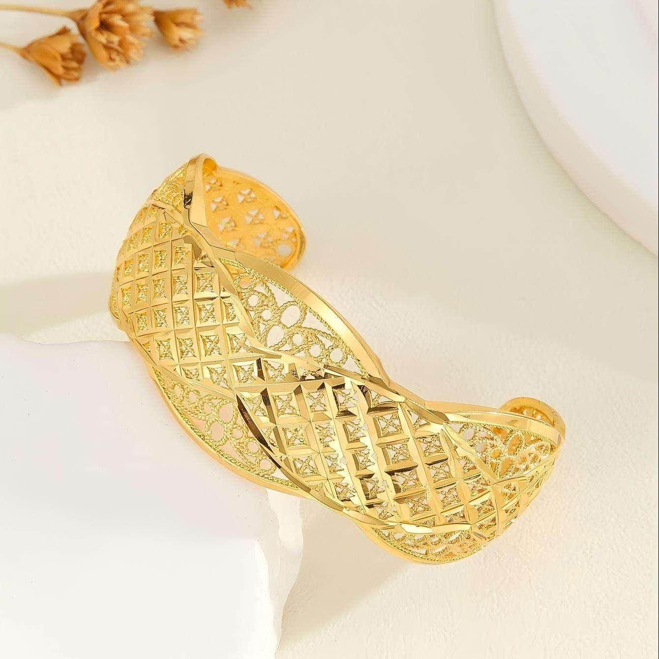 18K Gold Twisted Open Cuff Bracelet for Women - ZA-Zola