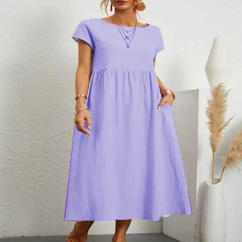 Sleeveless Cotton Linen Pocket Dress – Loose Fit - ZA-Zola