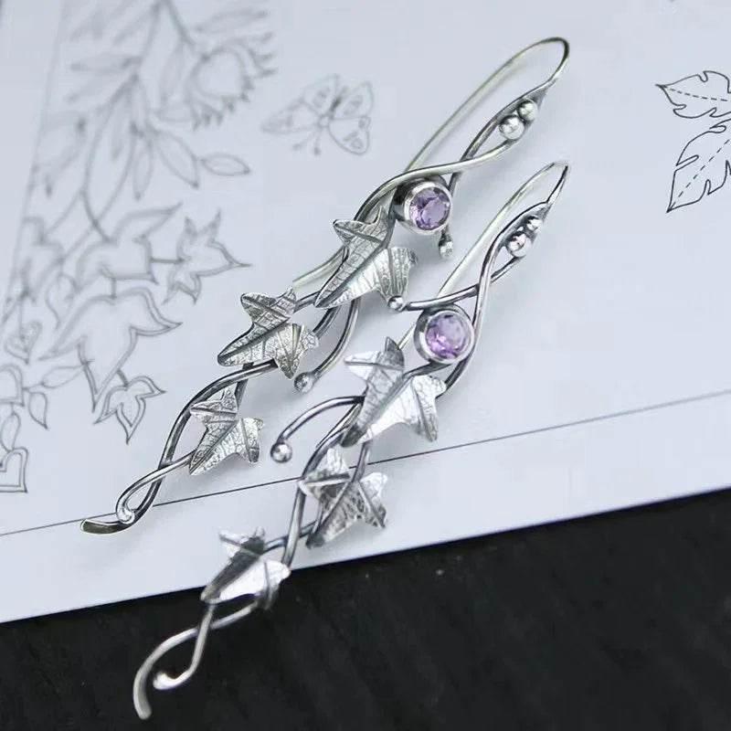 Retro Leaf Gemstone Earrings for Women – Vintage Chic - ZA-Zola