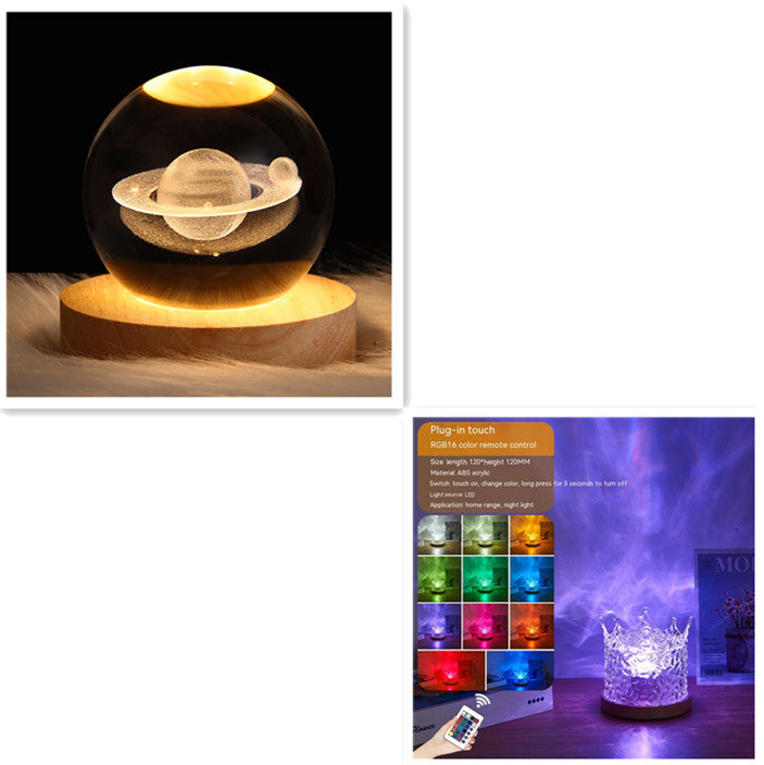 LED Water Ripple Ambient Night Light | RGB Crystal Projection Lamp 