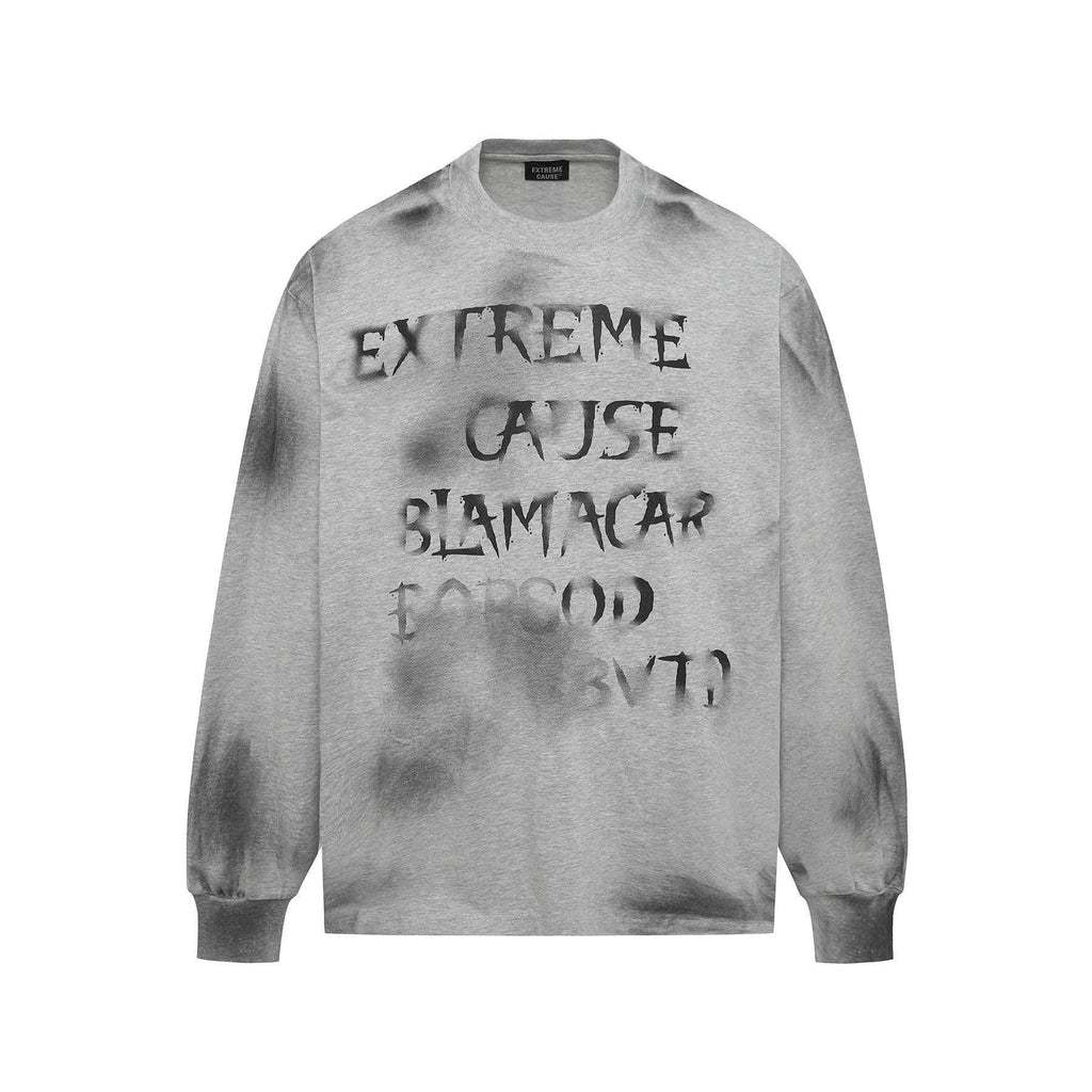 Retro Washed Distressed Fuzzy Letter Crew Neck Sweater - ZA-Zola