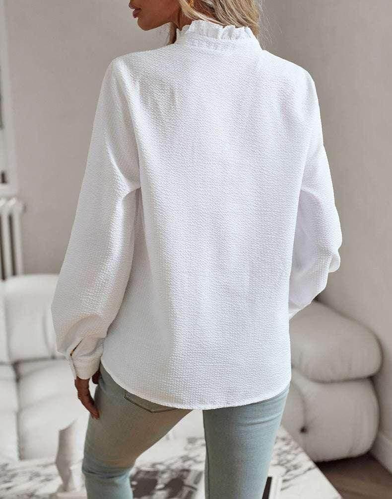 Striped Ruffle Shirt – Elegant Office Blouse - ZA-Zola