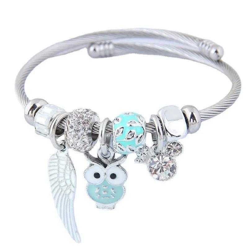 Owl Angel Wings Beaded Stainless Steel Bracelet - ZA-Zola