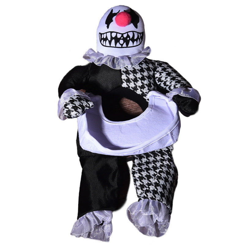 Toy figure with a black and white checkered outfit and white face with black accents on a white background