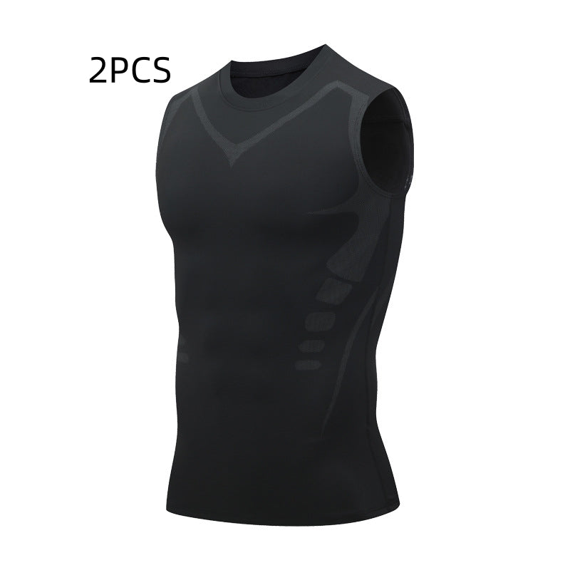 Black sleeveless athletic shirt on a white background with '2PCS' text above.