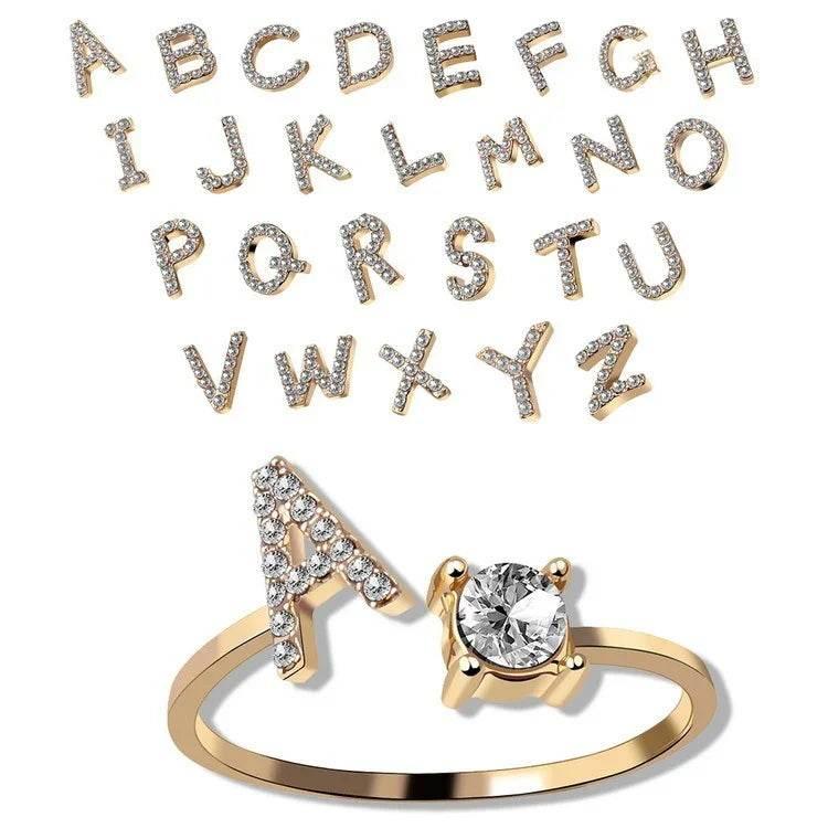 Adjustable A–Z Initial Ring for Women with Zircon - ZA-Zola
