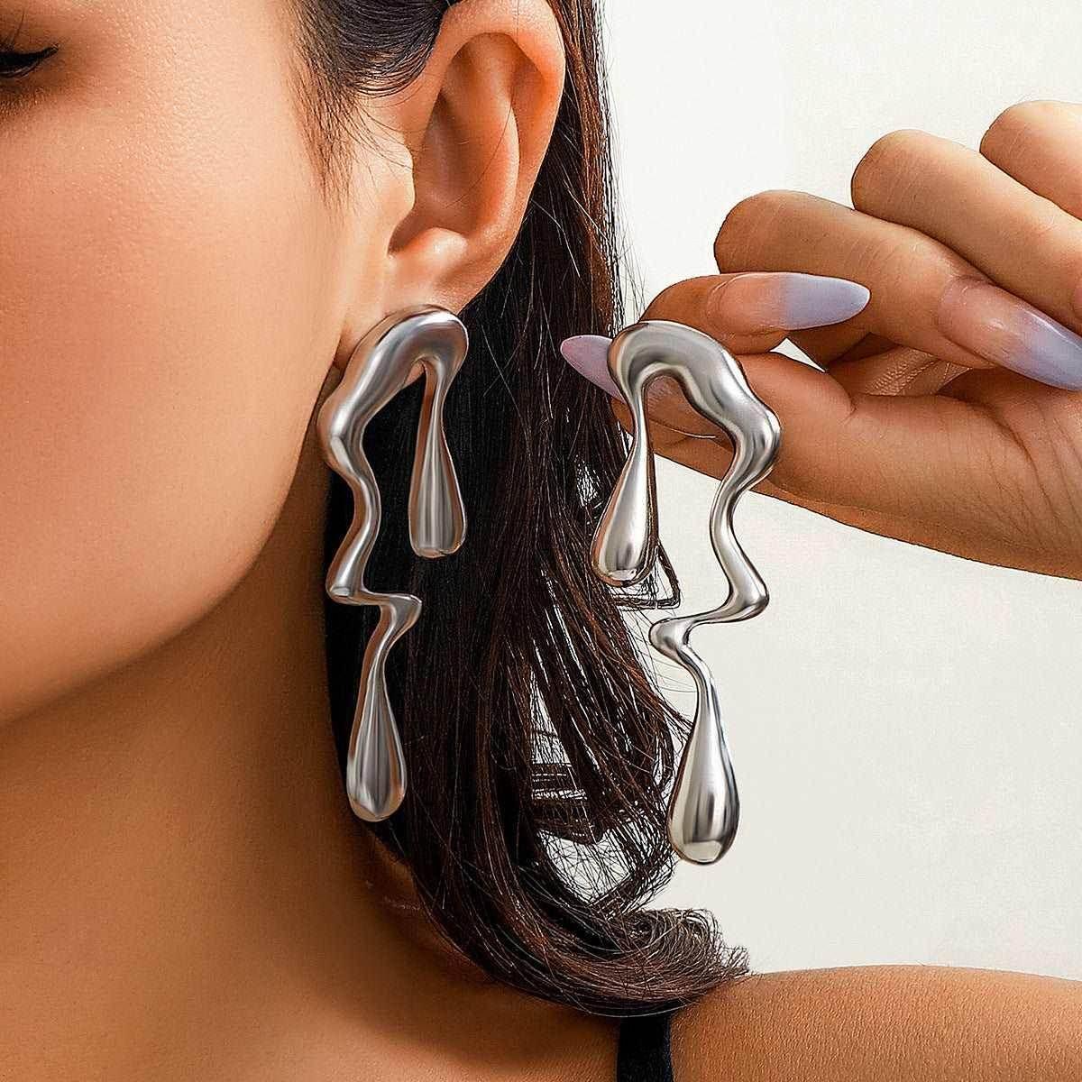 Liquid Metallic Water Drop Ear Studs | Shop Now - ZA-Zola - ZA-Zola