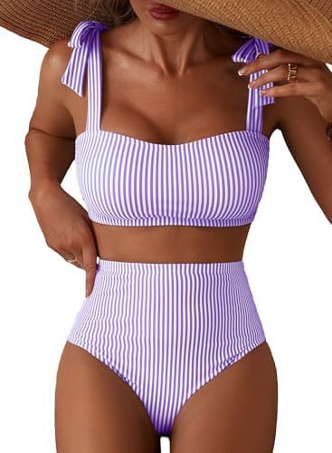 Lace Up Two Piece Bikini Set Women – Striped High Waist Swimwear