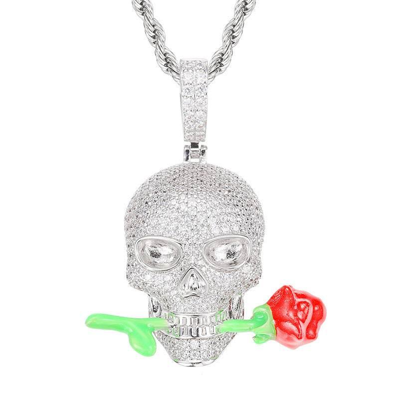 ZA-Zola Luminous Rose Skull Pendant Necklace - ZA-Zola