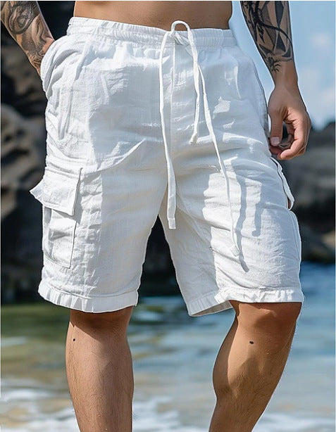White shorts worn by a person on a beach