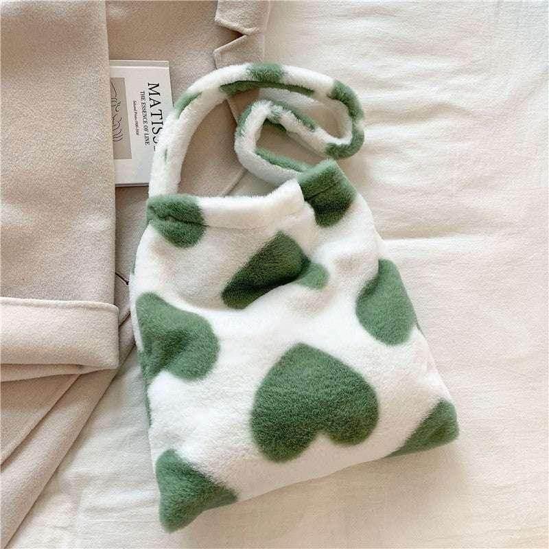 Love Heart Plush Shopping Bag | Winter Shoulder Bag - ZA-Zola