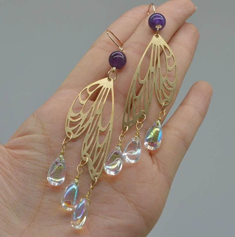 Handmade Amethyst Butterfly & Moon Earrings – Unique Jewelry - ZA-Zola