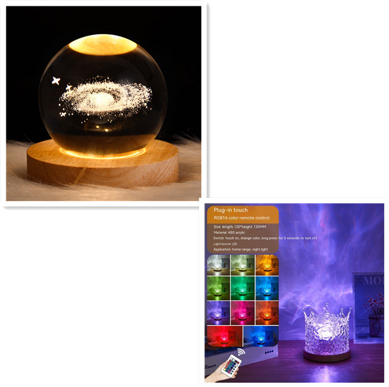 LED Water Ripple Ambient Night Light | RGB Crystal Projection Lamp 