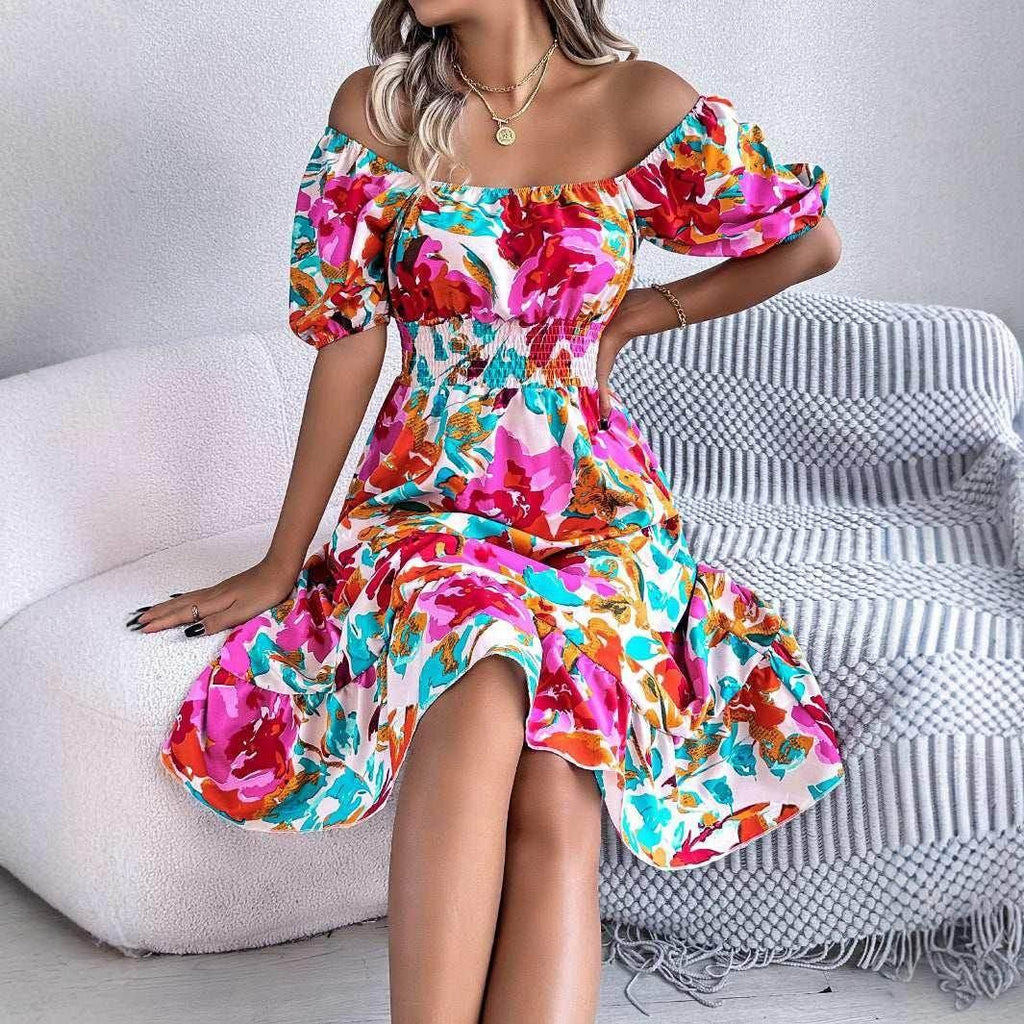 Floral Ruffle A-Line Dress – Square Neck - ZA-Zola
