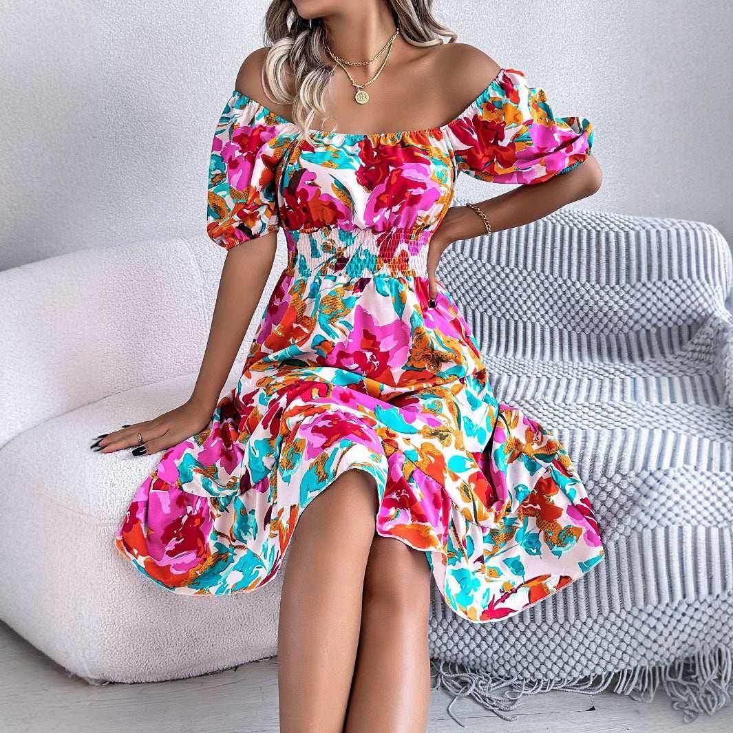 Floral Ruffle A-Line Dress – Square Neck - ZA-Zola