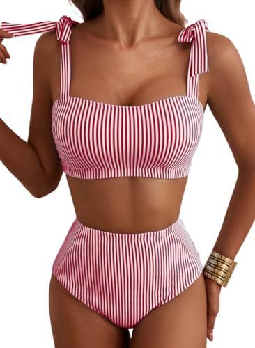 Lace Up Two Piece Bikini Set Women – Striped High Waist Swimwear