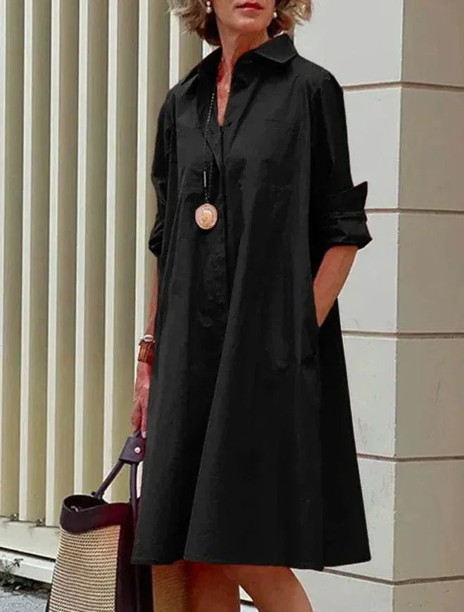 Solid Color Long Sleeve Shirt Dress for Women - ZA-Zola