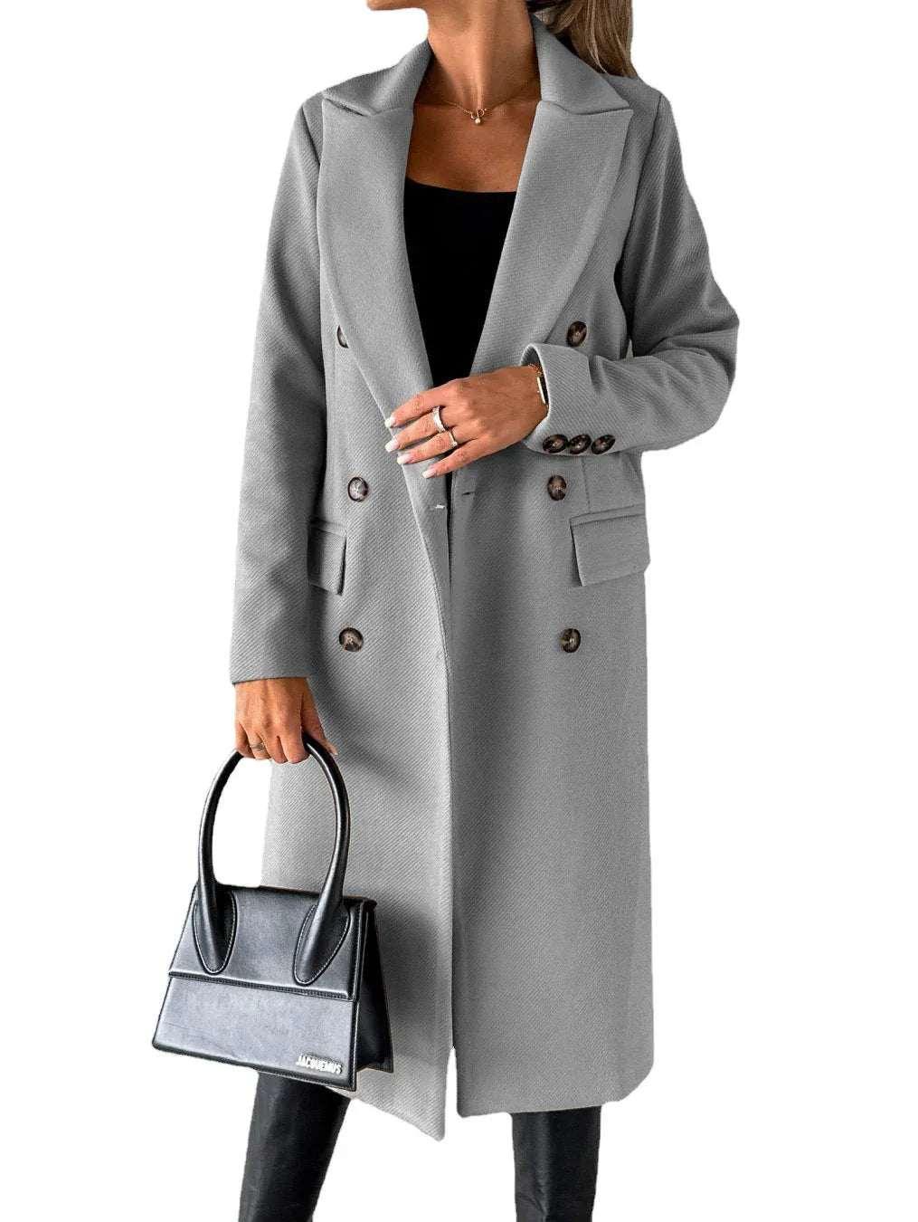 Women Double Breasted Coat Long Sleeve Street - ZA-Zola