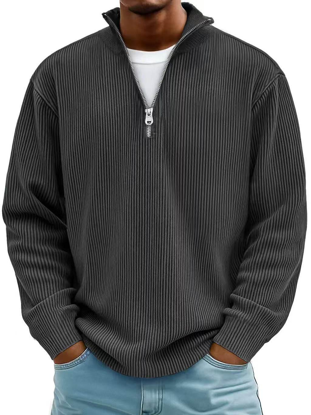 Corduroy Zipper Stand Collar Sweatshirt for Men – Casual Warm Top - ZA-Zola