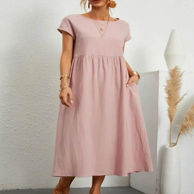 Sleeveless Cotton Linen Pocket Dress – Loose Fit - ZA-Zola