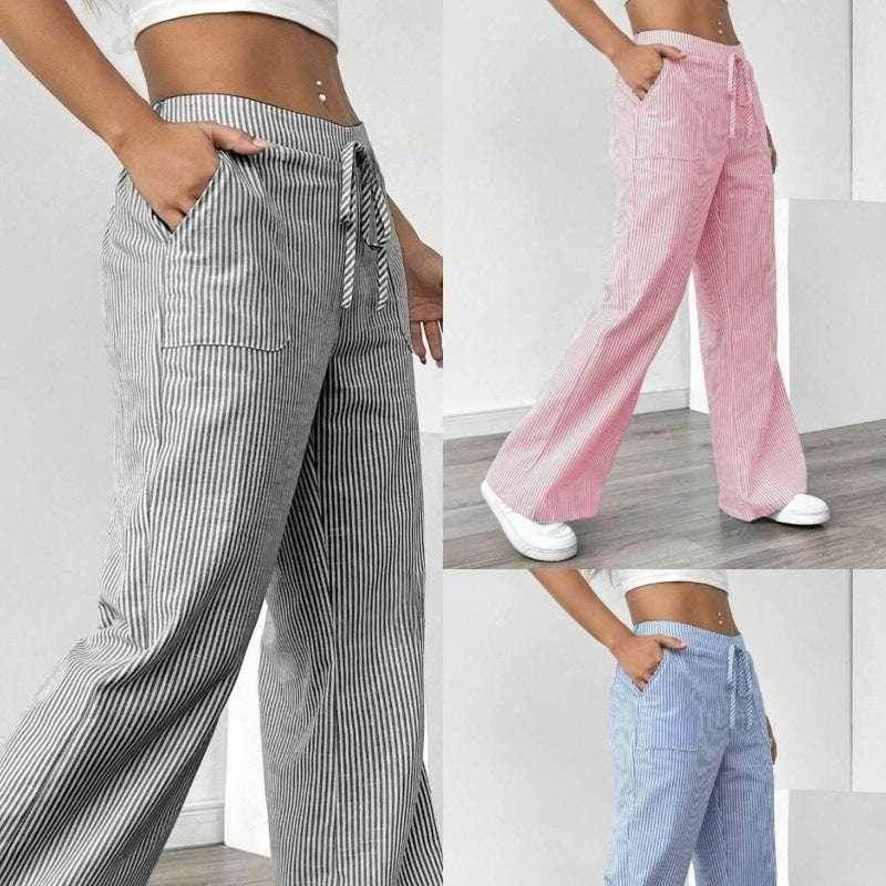 Striped Wide Leg Trousers With Pockets – Women - ZA-Zola