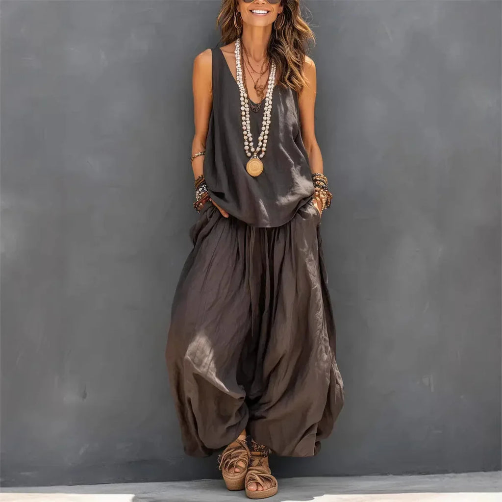 Cotton Linen Sleeveless Casual Set | Holiday Wear
