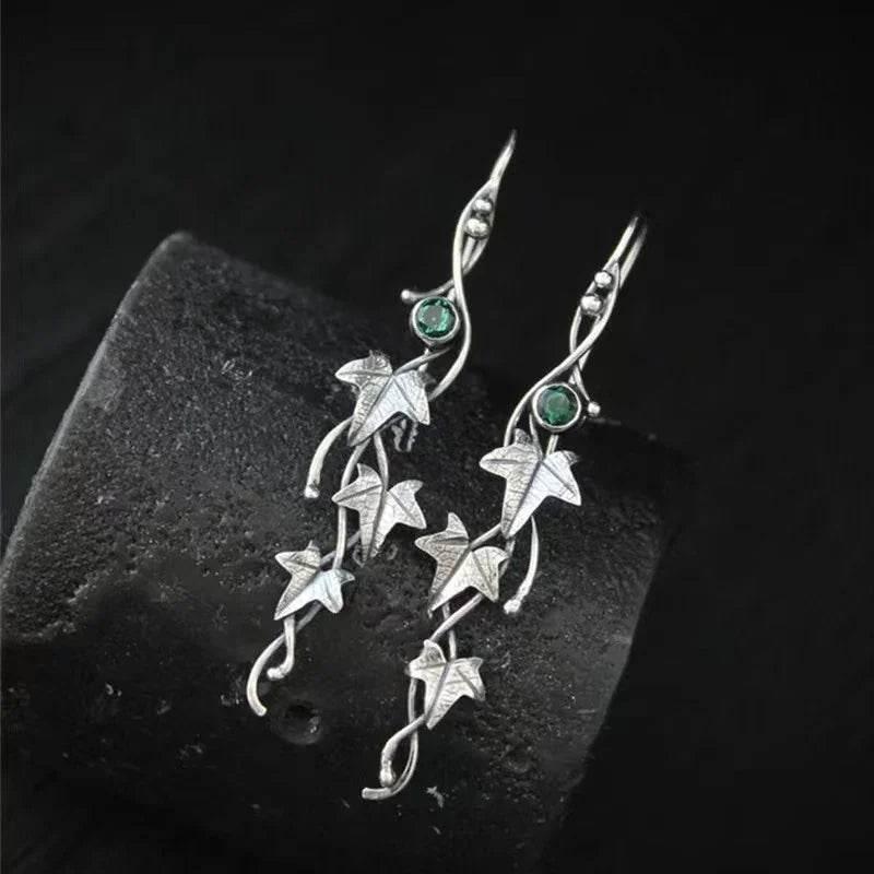 Retro Leaf Gemstone Earrings for Women – Vintage Chic - ZA-Zola