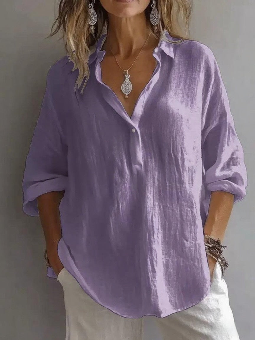 Fashion Loose Lapel Pullover 3/4 Sleeve Casual Shirt