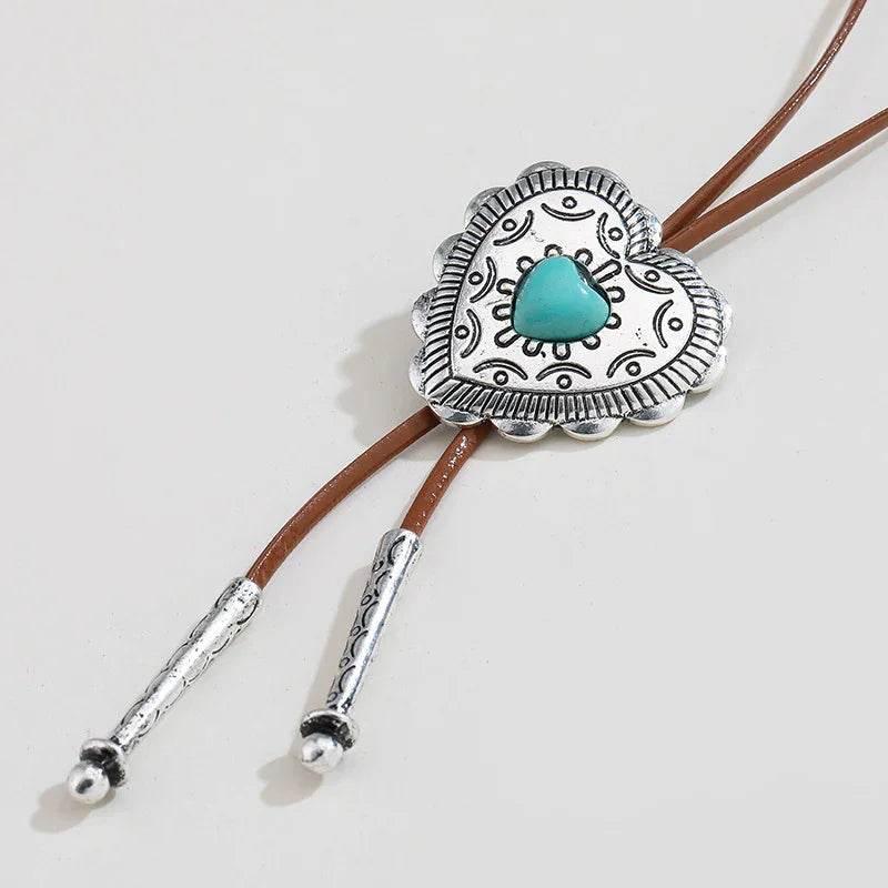 Retro Turquoise Cross Necklace – Heart Pendant Gift - ZA-Zola