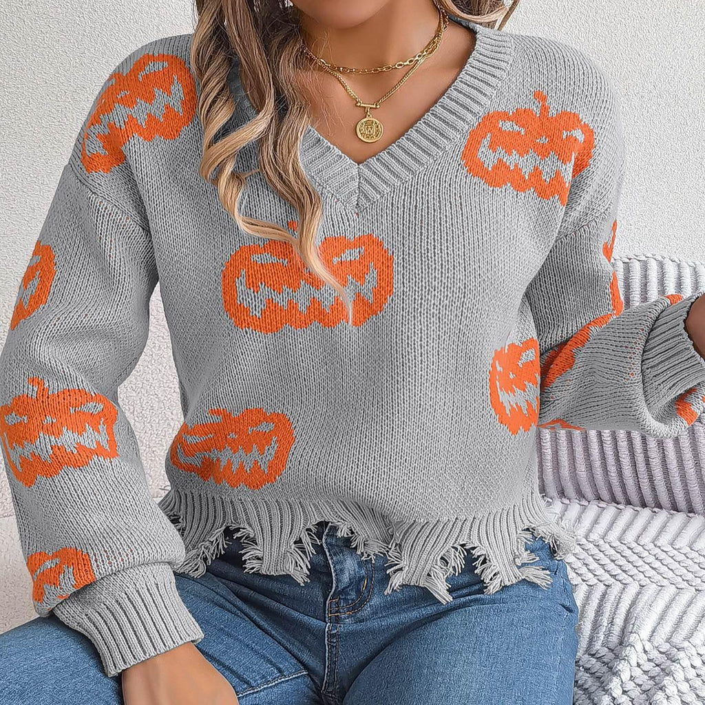 ZA-Zola Halloween Pumpkin Cut Long Sleeve Sweater - ZA-Zola